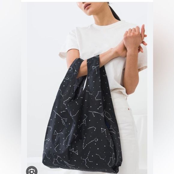 BAGGU Standard Reusable Nylon Shopping Bag Grocery Tote Black Constellation - Picture 3 of 6